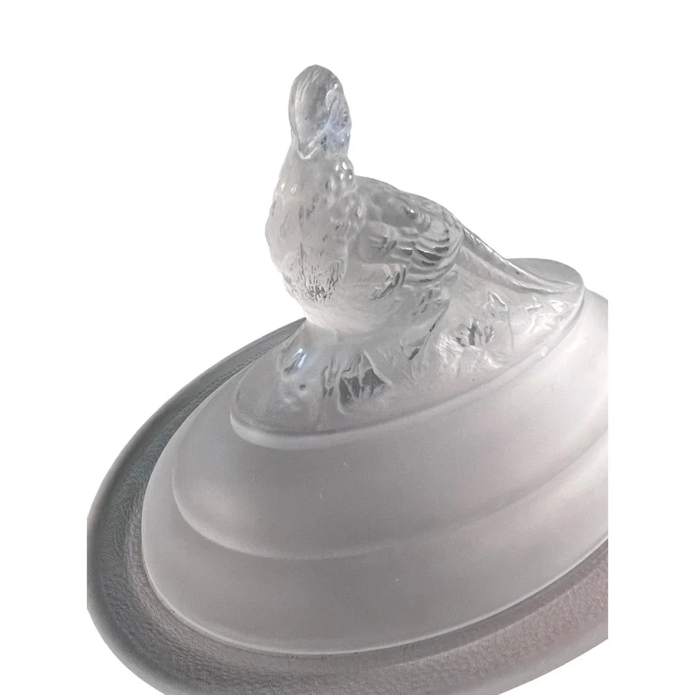 Imperial Glass Pheasant on Nest Dish Frosted Clear Excellent Bird